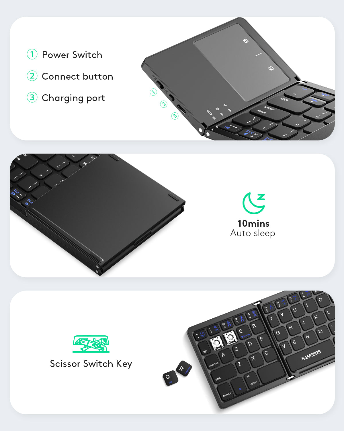 Samsers Folding Keyboard with Touchpad - KT03