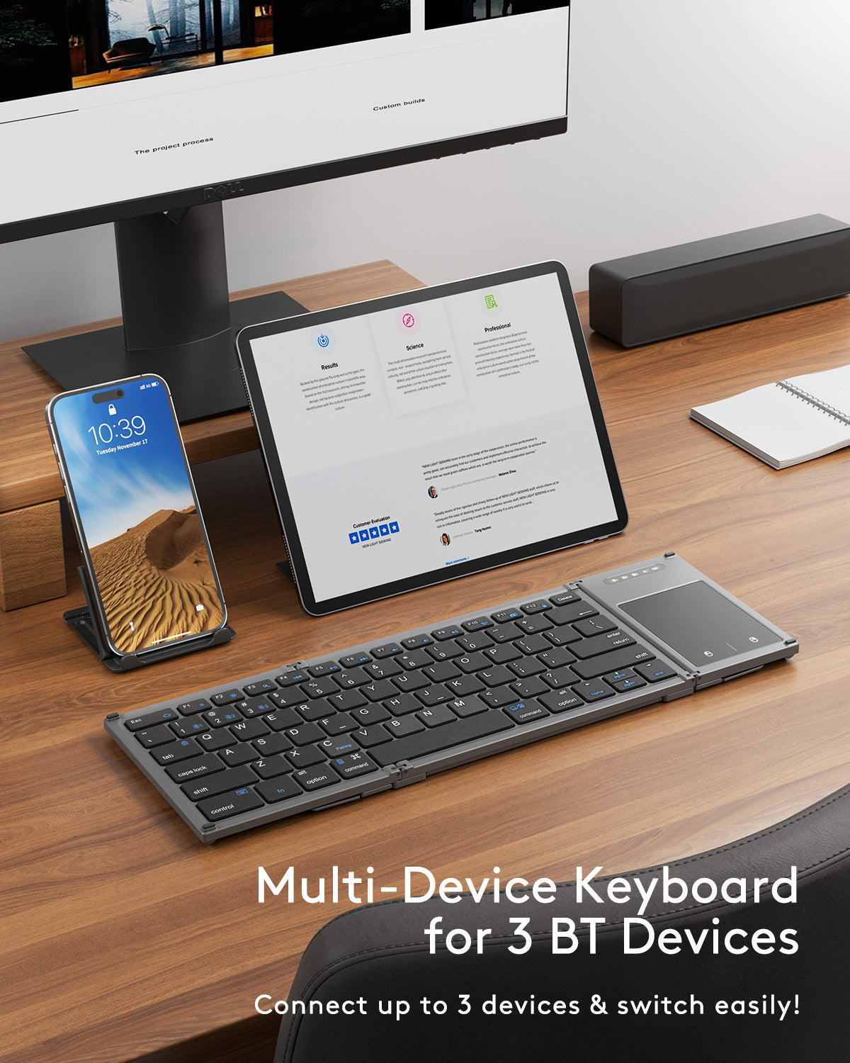 Samsers  Full-Size Foldable Bluetooth Keyboard with Touchpad for iOS Android Windows Mac OS, Support 3 Devices (BT5.1 x 3)