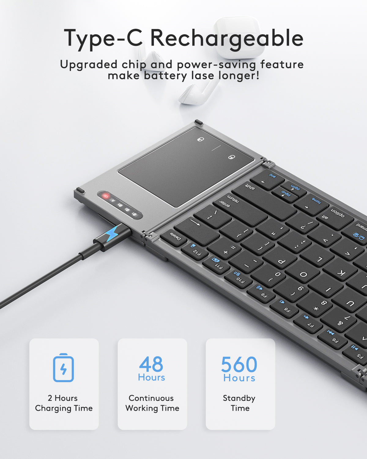 Samsers  Full-Size Foldable Bluetooth Keyboard with Touchpad for iOS Android Windows Mac OS, Support 3 Devices (BT5.1 x 3)