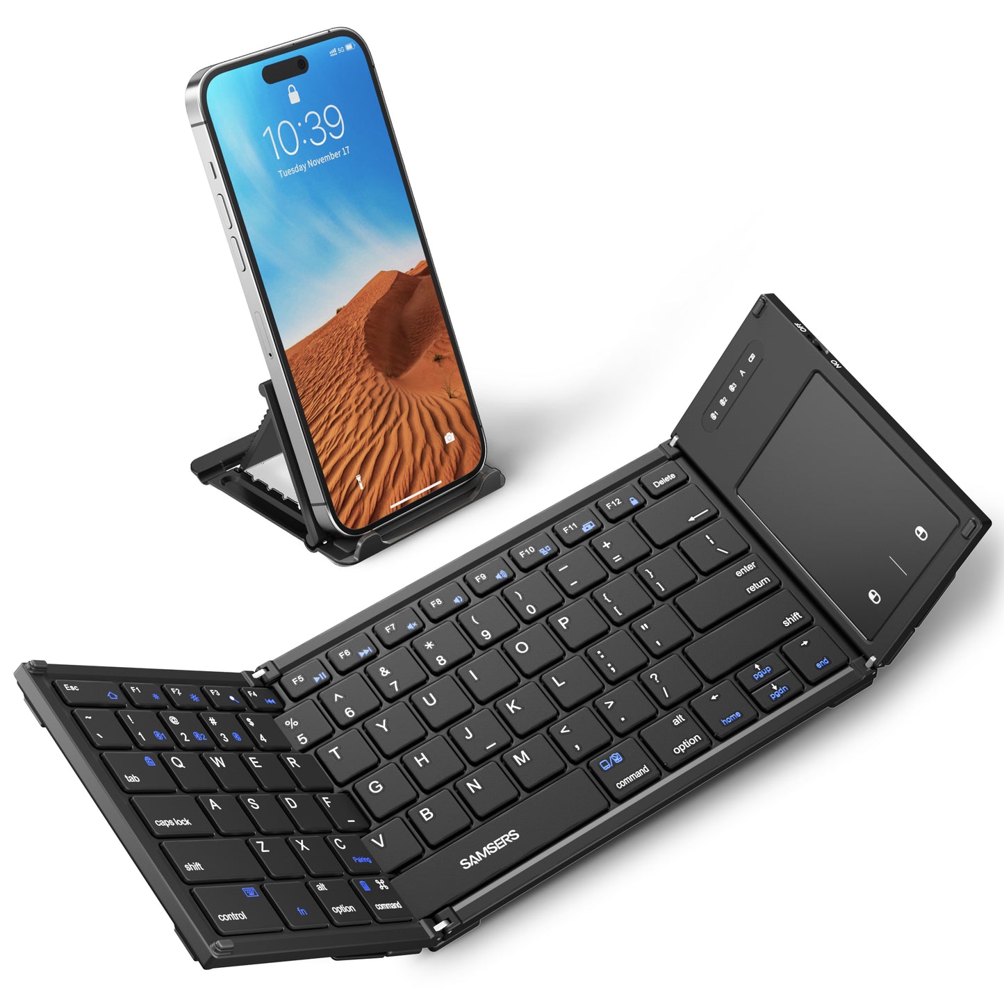 Samsers  Full-Size Foldable Bluetooth Keyboard with Touchpad for iOS Android Windows Mac OS, Support 3 Devices (BT5.1 x 3)