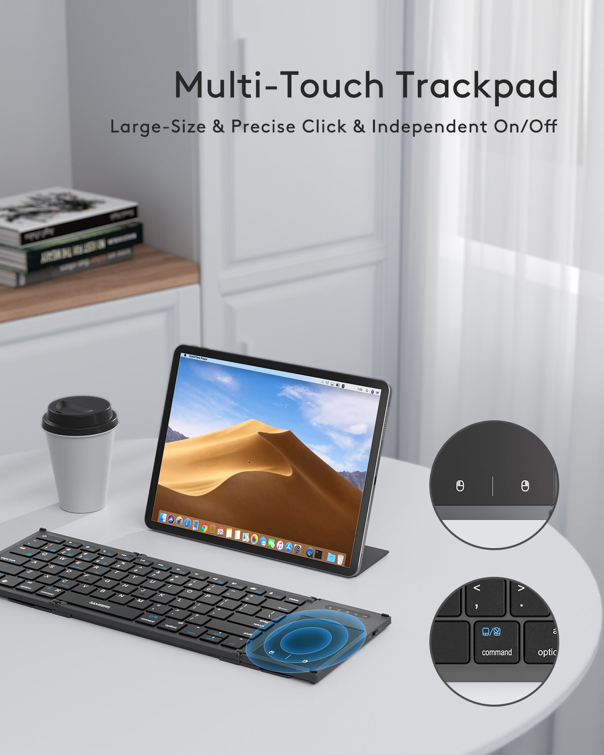 Samsers Full-Size Dual-Mode Wireless Folding Keyboard with Touchpad for iOS Android Windows Mac OS, Support 4 Device (BT5.1 x 3 +2.4G)