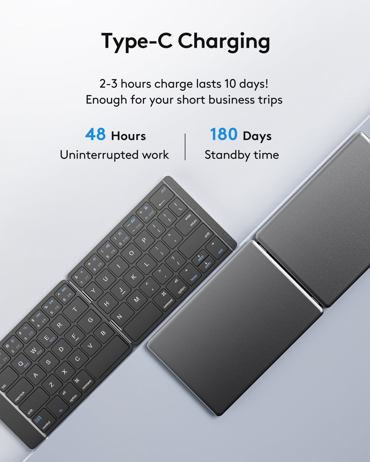 Samsers Foldable Bluetooth Keyboard, Ultra Slim Aluminum Travel Folding Keyboard for iPhone iPad Mac Android Windows iOS, Black & Gray  (Sync Up to 3 Devices)