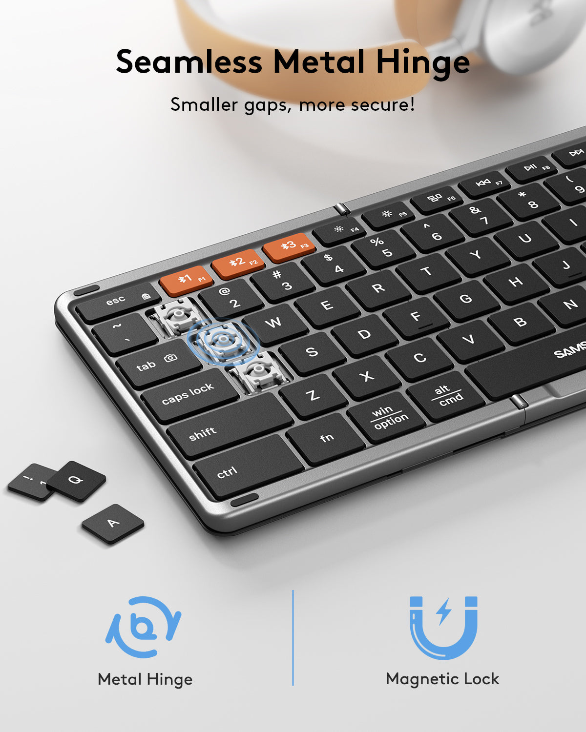 Full-Size Foldable Bluetooth Keyboard with Touchpad with PU Leather, Support 3 Device - Grey