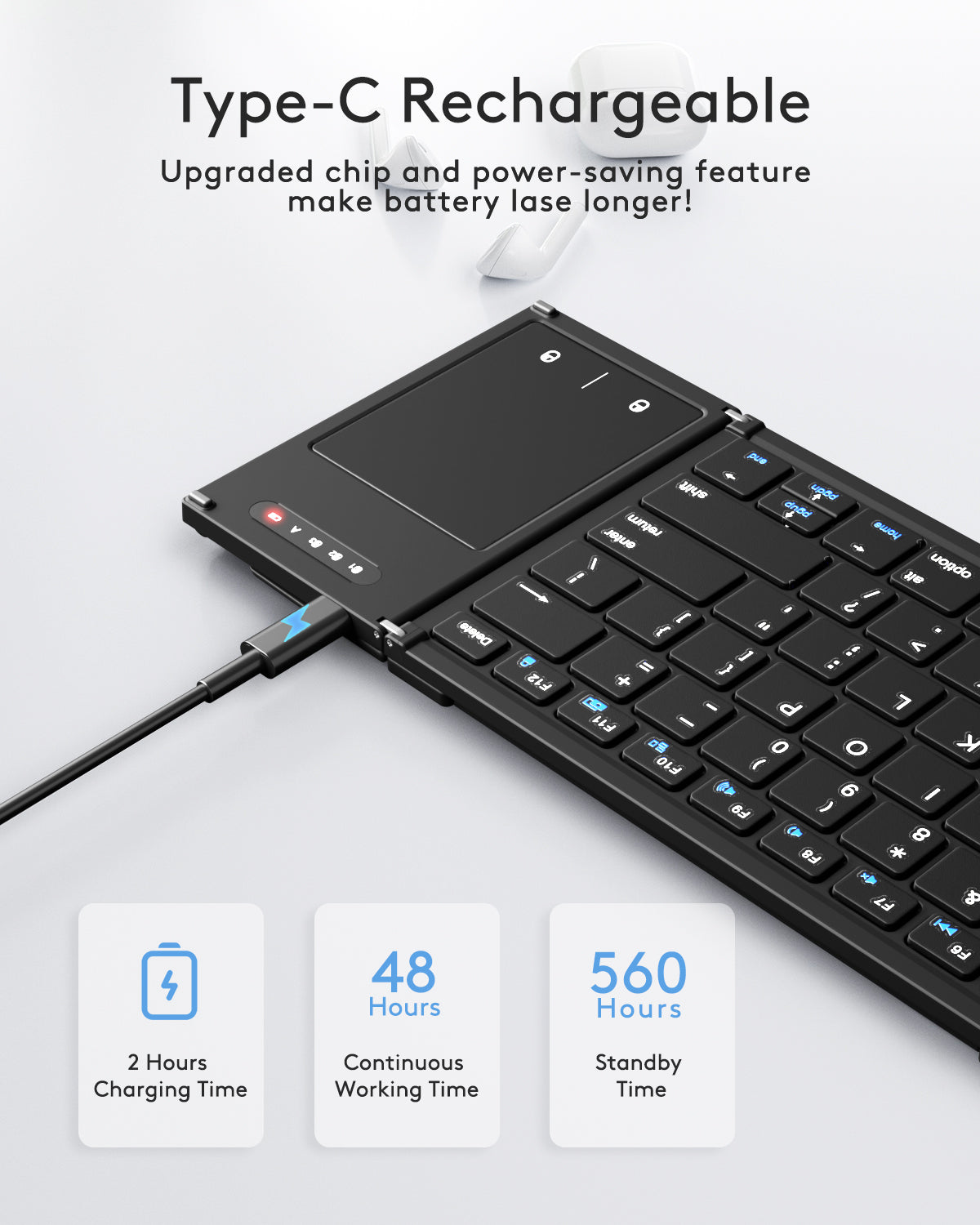 Samsers  Full-Size Foldable Bluetooth Keyboard with Touchpad for iOS Android Windows Mac OS, Support 3 Devices (BT5.1 x 3)